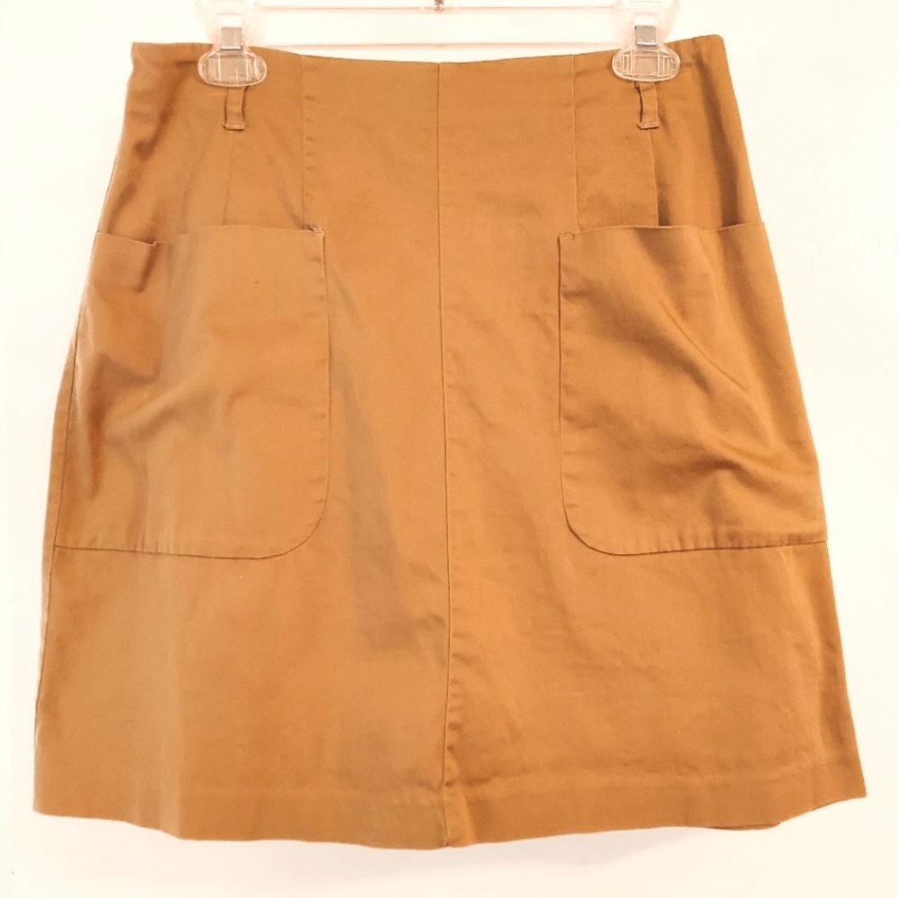 Brown Midi A-line Skirt with Pockets
